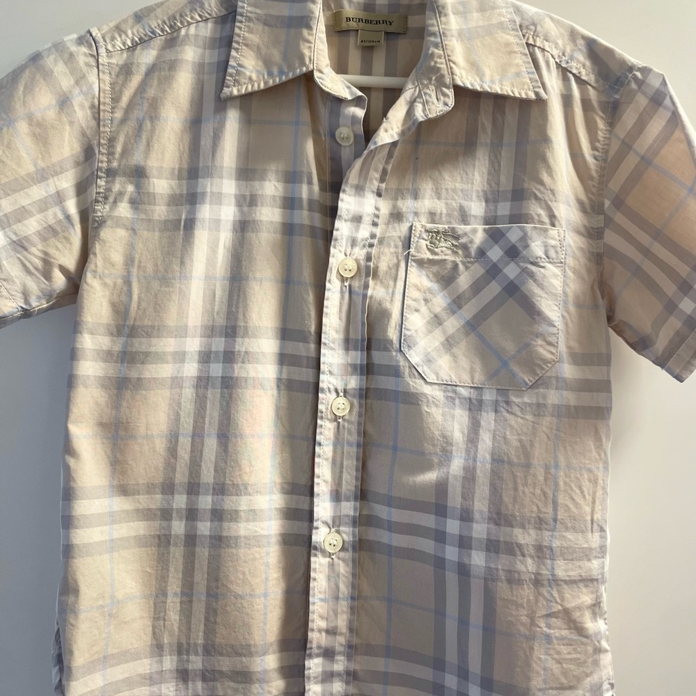 Burberry Light Beige and Gray Plaid Shirt
